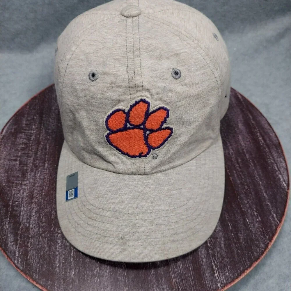 Gray Clemson Tiger Paw Hat Adjustable College Football Discolor on Strap